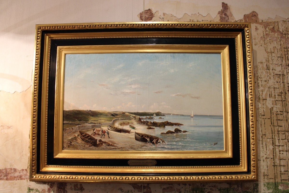 Retour de pêche, huile sur toile par Jules Fleury-photo-2