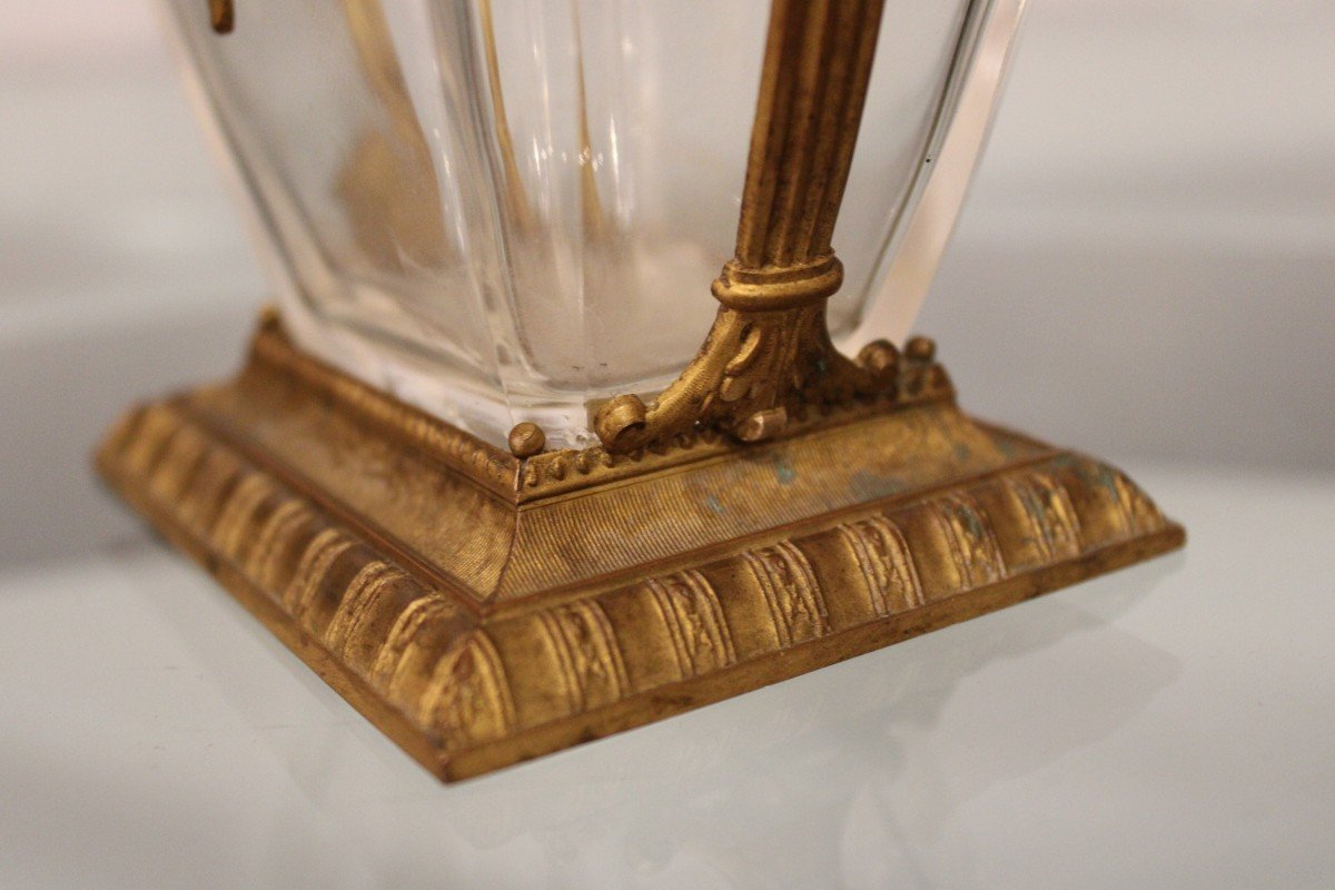 Louis 16 Style Vase, In Glass And Golden Metal-photo-4