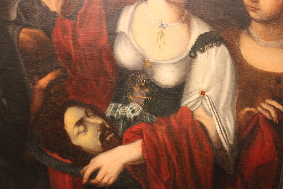 Salomé Recevant La Tête De Saint Jean-baptiste, Huile sur toile  XVIIème Siècle-photo-3