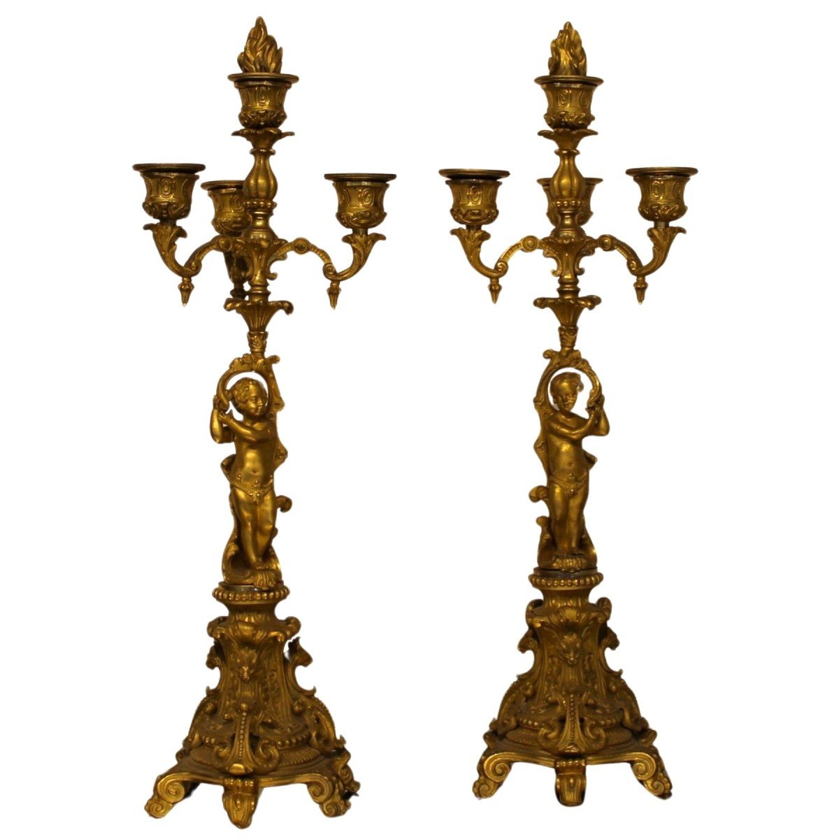 Pair Of Candelabra In Gilted Bronze, France, Late 19th Century