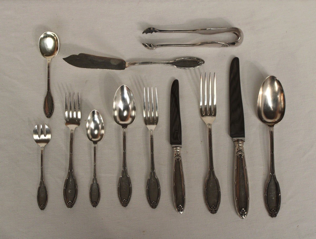 Cutlery Set, 185 Pieces In Silver-plated Metal, Saglier (brothers & Co), Early 20th Century-photo-3