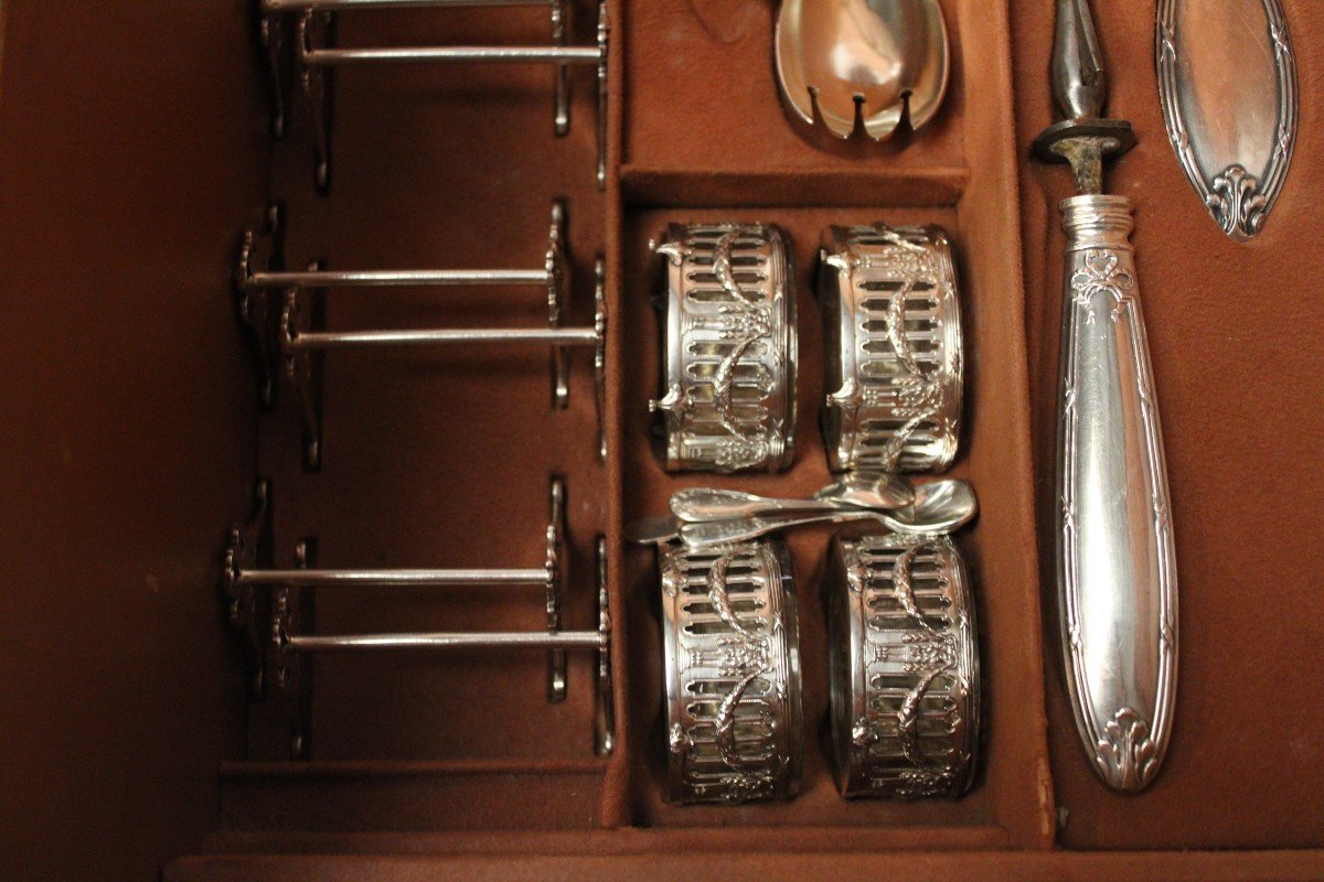 Cutlery Set, 185 Pieces In Silver-plated Metal, Saglier (brothers & Co), Early 20th Century-photo-2