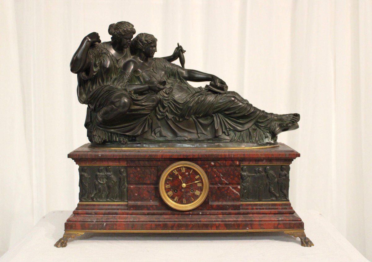 Large Clock Topped With A Bronze Group, After Auguste Clésinger, Barbedienne, Late 19th Century-photo-3