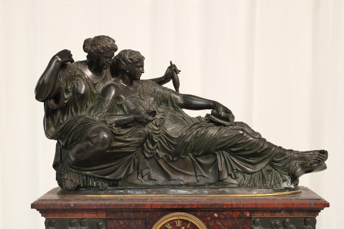 Large Clock Topped With A Bronze Group, After Auguste Clésinger, Barbedienne, Late 19th Century-photo-4