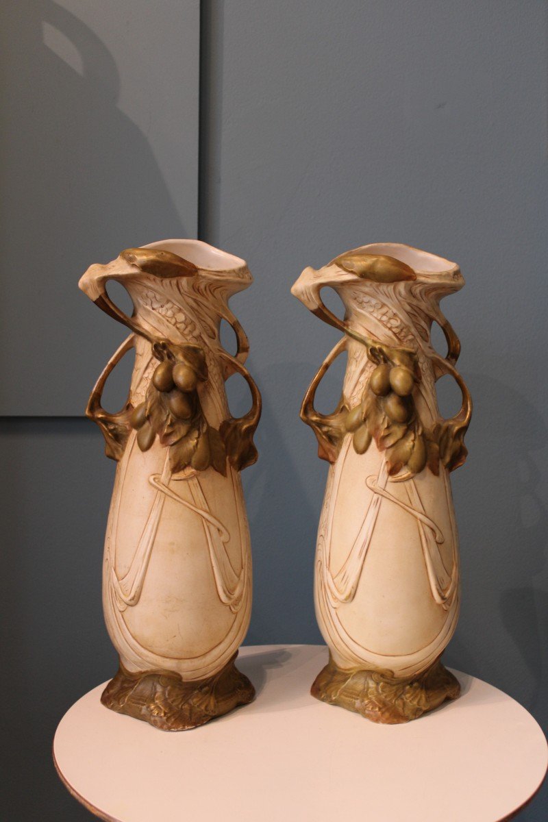 Paire De Vases En Porcelaine Royal Dux Bohemia, Art Nouveau XIXe Siècle-photo-2