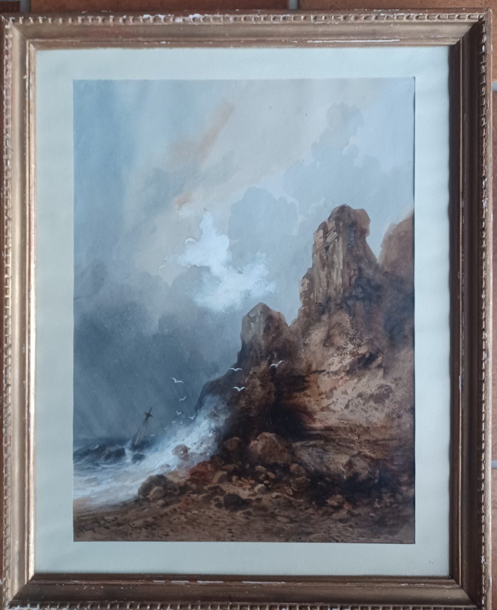 Gabriel Hippolyte Lebas, Shipwreck, Watercolor And Gouache