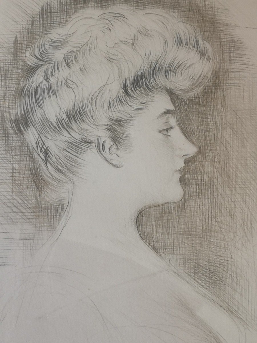 Paul César Helleu, Pointe  Sèche Femme De Profil Ca 1895 -photo-3