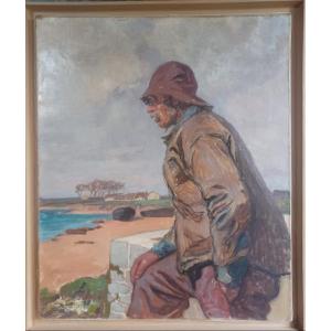 Breton School, Breton Fisherman Oil On Canvas