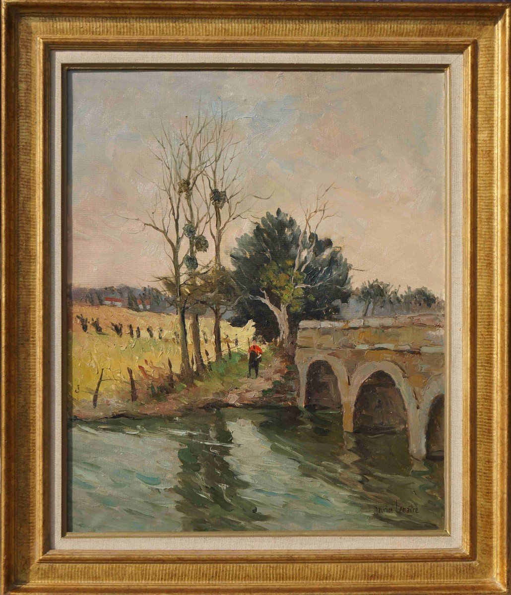 French And Post-impressionist School Of The Twentieth "le Pont" By Maurice Lemaitre.-photo-2