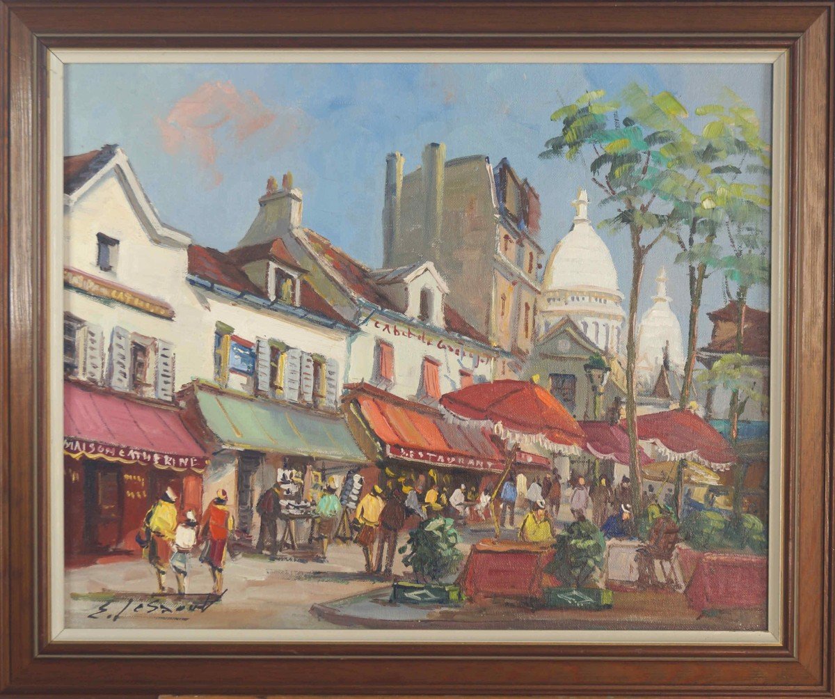 Ecole de Paris du  XXème « Place du Tertre, Paris Montmartre » Edouard  Le Saout (1909-1981)-photo-2