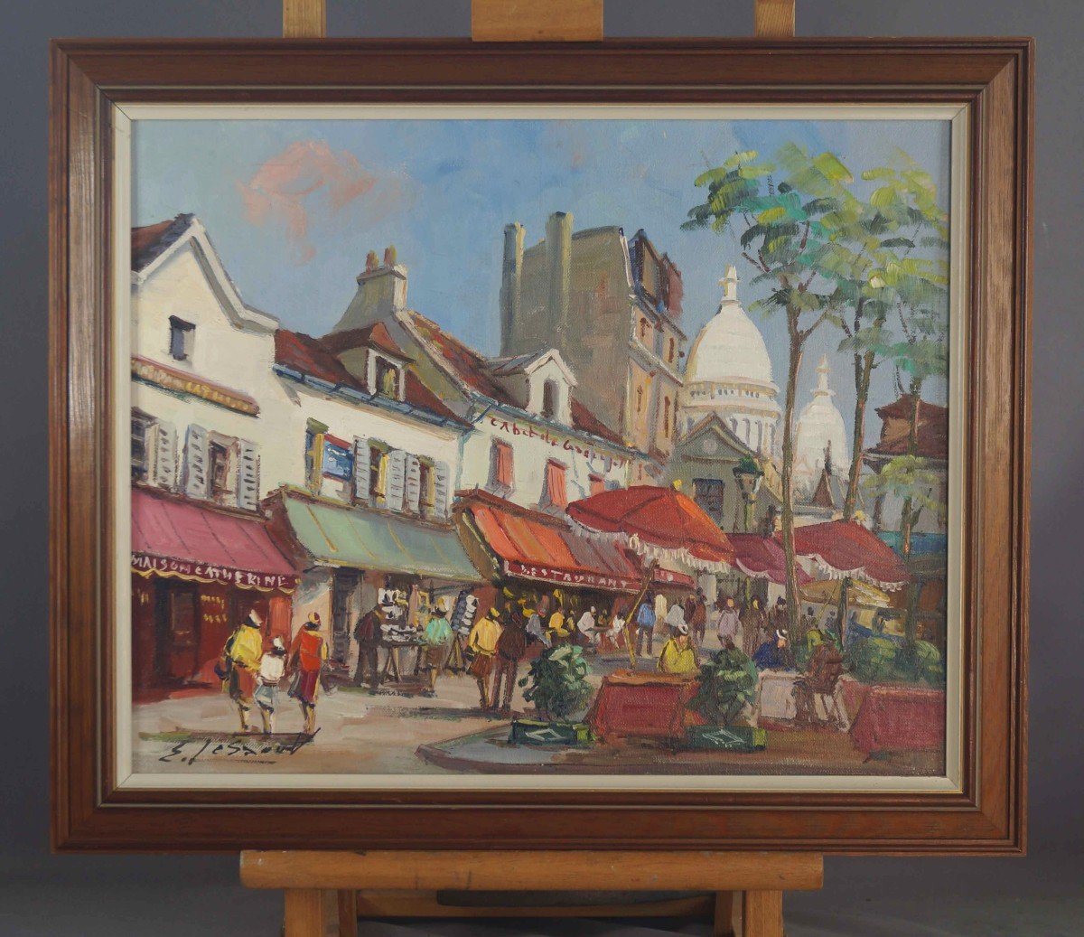 Ecole de Paris du  XXème « Place du Tertre, Paris Montmartre » Edouard  Le Saout (1909-1981)-photo-3