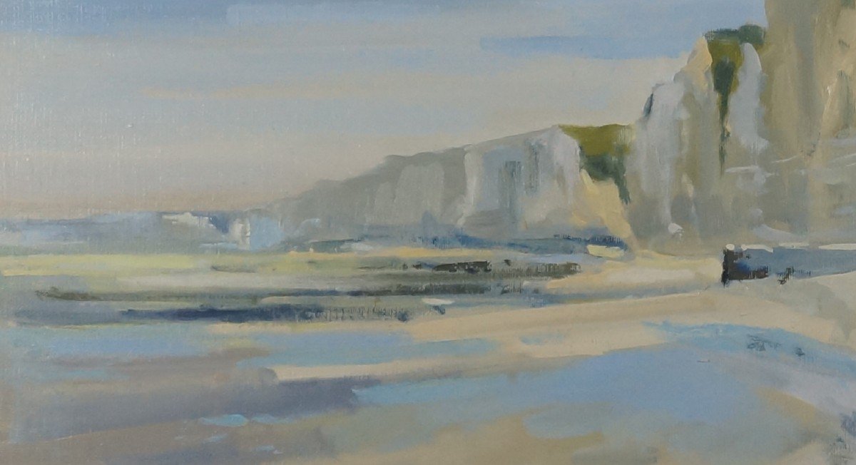 French And Rouen School Of The 19th Century “cliffs Of Pourville” By B. Heranval (1932-2014)-photo-2