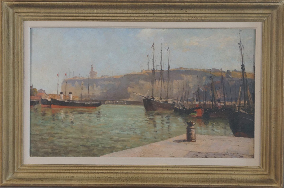 Ecole Française du XIX-XXème « Port de Dieppe » Louis François Hyppolite RIBBROL (1839-1922)-photo-2