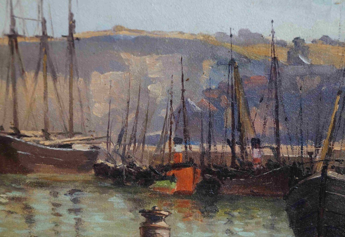 Ecole Française du XIX-XXème « Port de Dieppe » Louis François Hyppolite RIBBROL (1839-1922)-photo-1