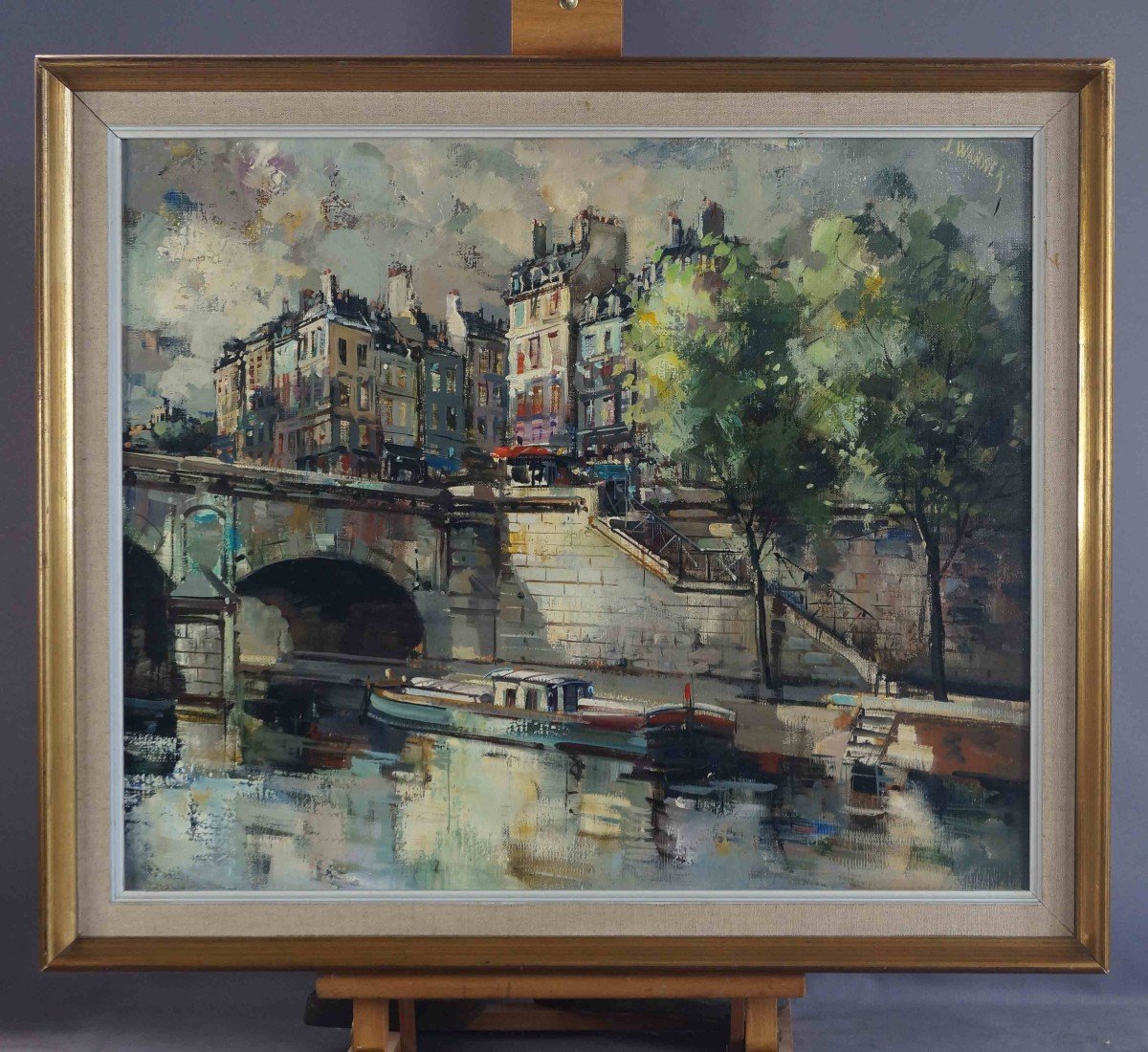 French And Paris School Of The 20th Century “the Seine In Paris, Quai Bourbon” Jo Warner (1931-1999)-photo-3