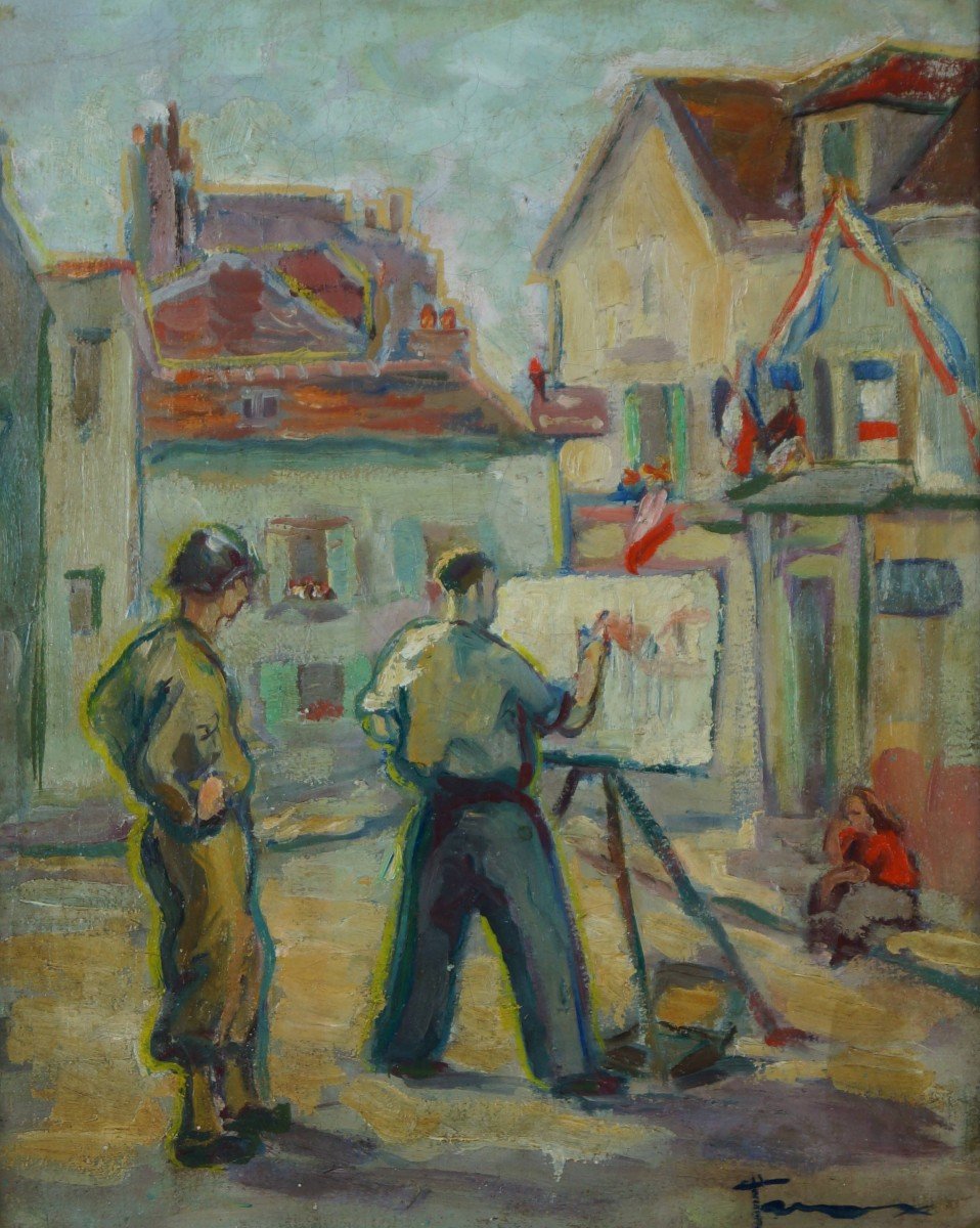 Ecole Française Du XXème « Paris, Artiste Peintre à La Libération » Par FERON.