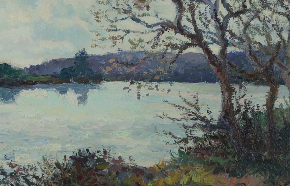 Rouen School And 20th Century Post-impressionist “the Seine Near Duclair” By Louis Panel.-photo-1