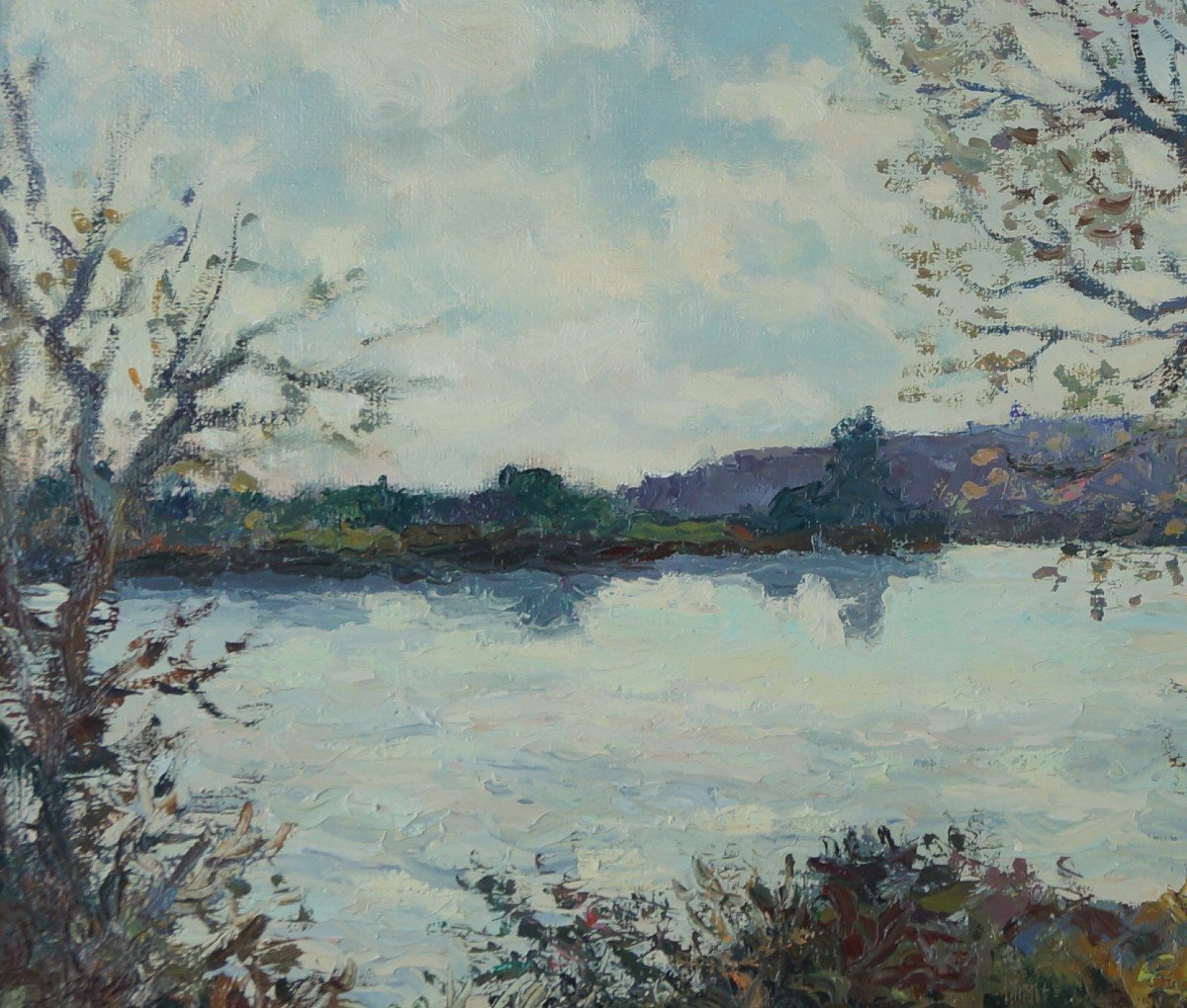 Rouen School And 20th Century Post-impressionist “the Seine Near Duclair” By Louis Panel.-photo-2