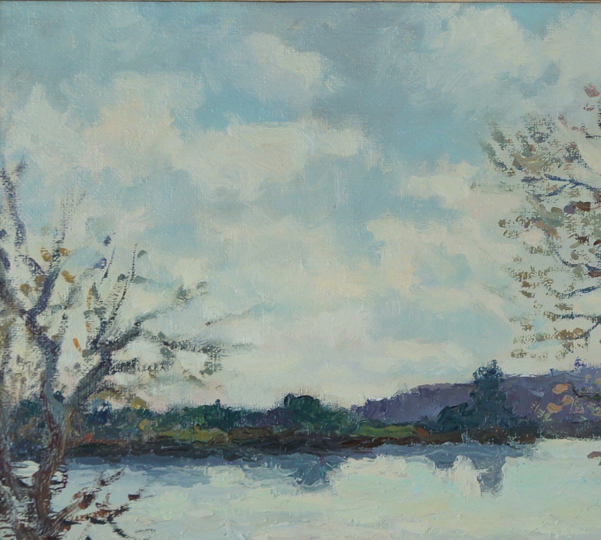 Rouen School And 20th Century Post-impressionist “the Seine Near Duclair” By Louis Panel.-photo-3