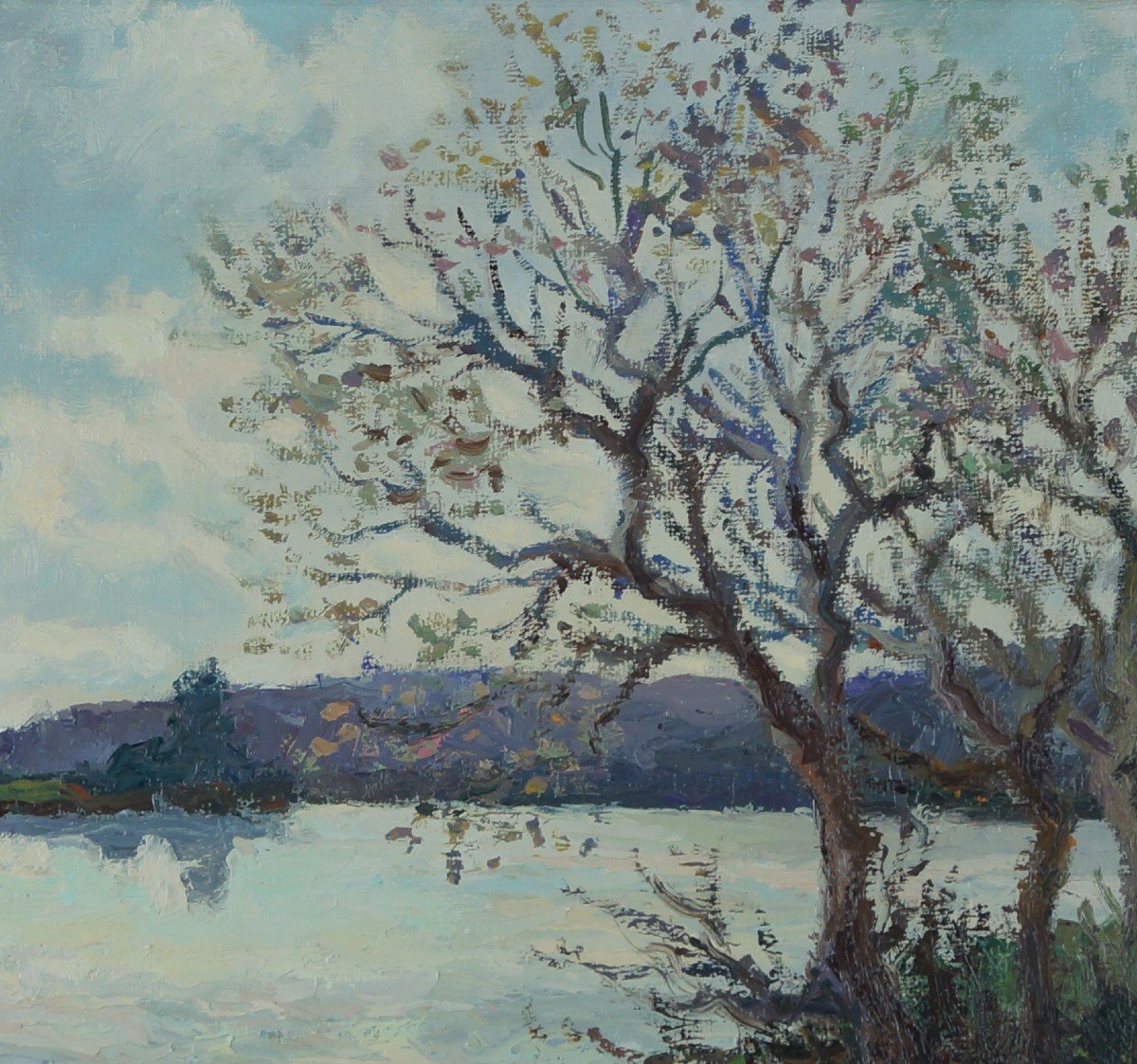 Rouen School And 20th Century Post-impressionist “the Seine Near Duclair” By Louis Panel.-photo-4