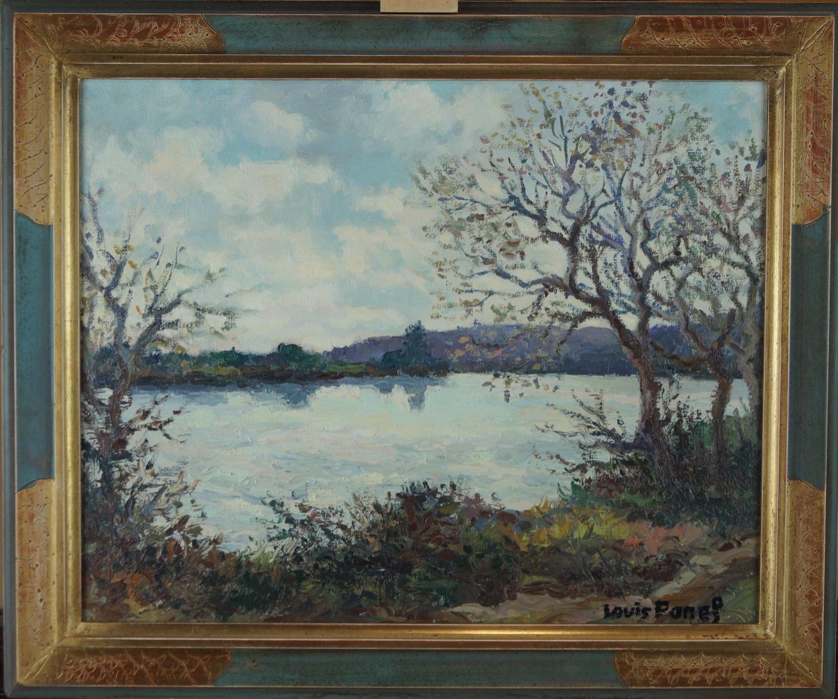 Rouen School And 20th Century Post-impressionist “the Seine Near Duclair” By Louis Panel.