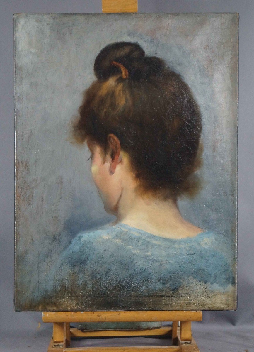 Spanish School Of The 20th Century “young Woman From The Back And Bust” By Wenceslao De La Guardia (attributed)-photo-2