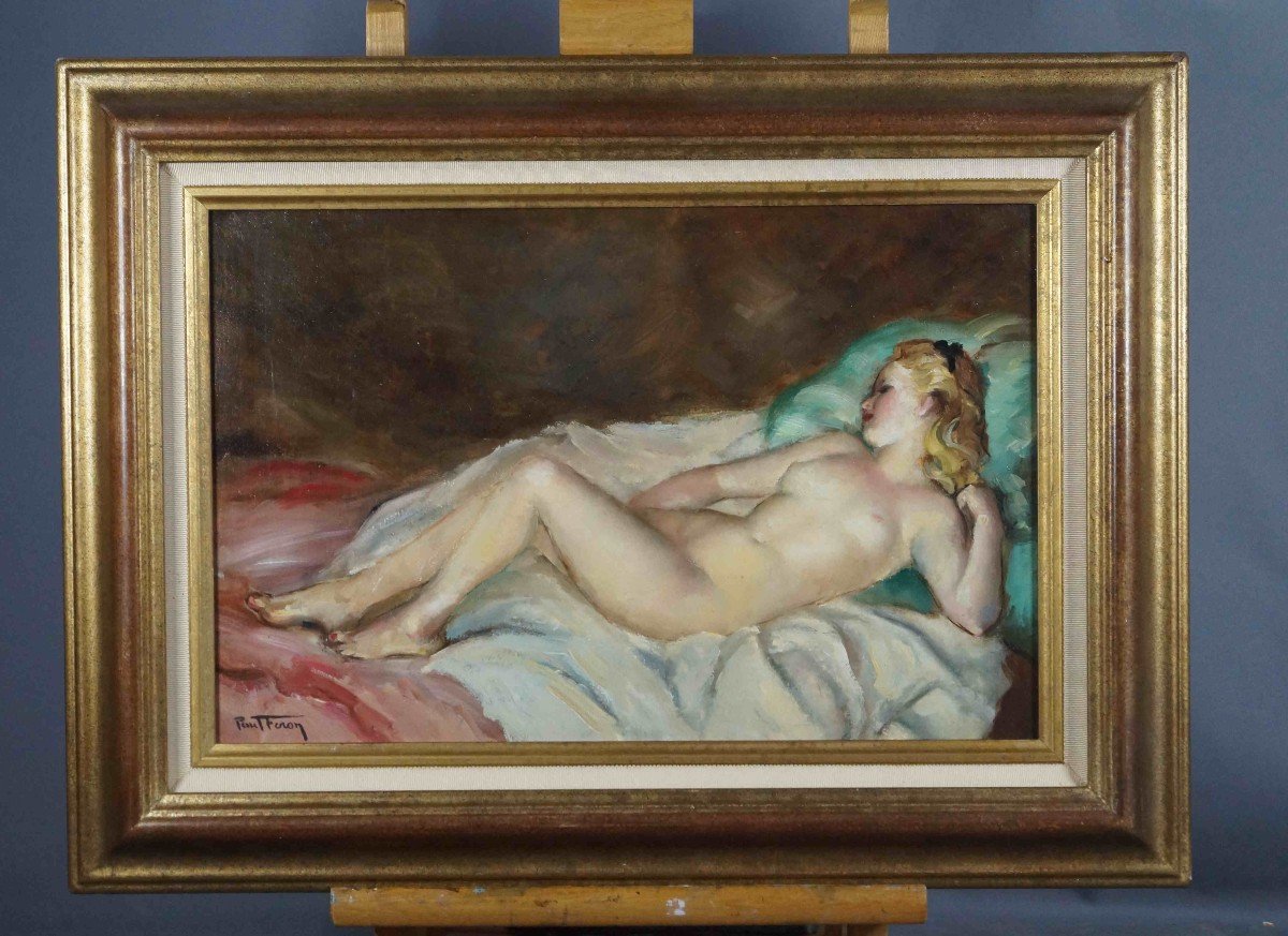 French And Contemporary School Of The 20th Century “young Naked Woman Lying Down” By Pau Feron-photo-2