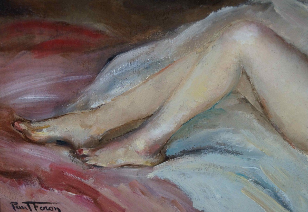 French And Contemporary School Of The 20th Century “young Naked Woman Lying Down” By Pau Feron-photo-6