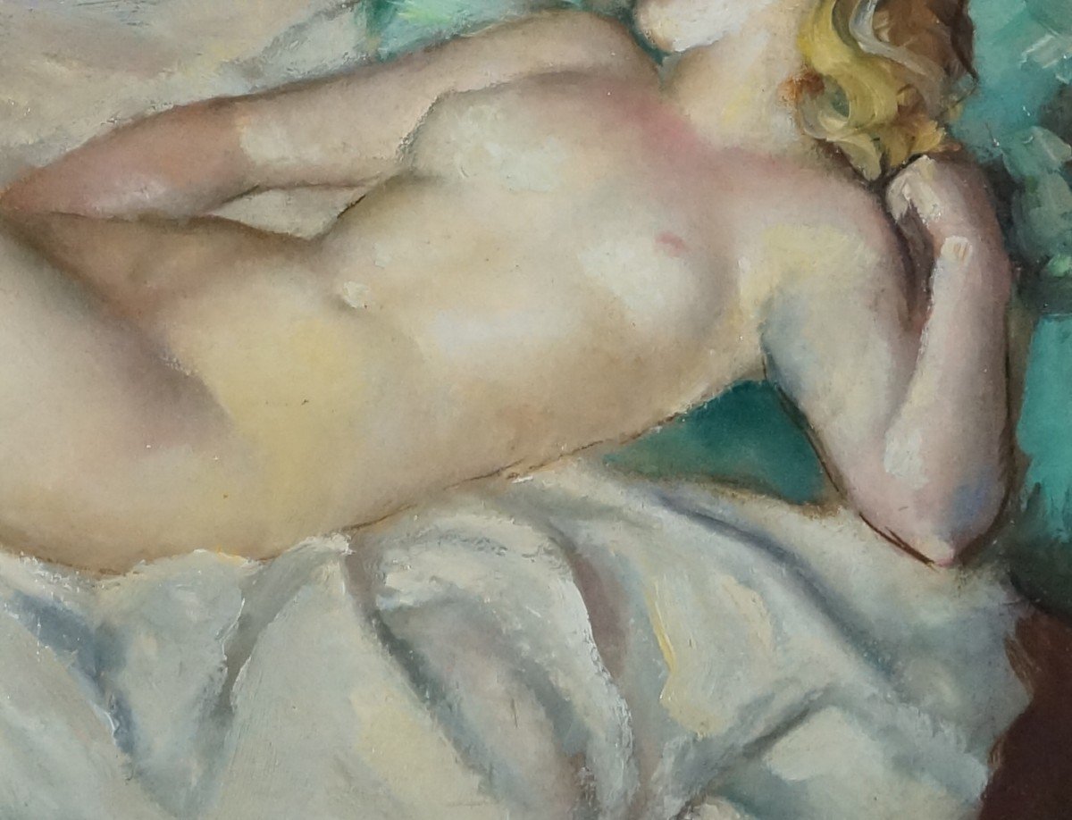 French And Contemporary School Of The 20th Century “young Naked Woman Lying Down” By Pau Feron-photo-8