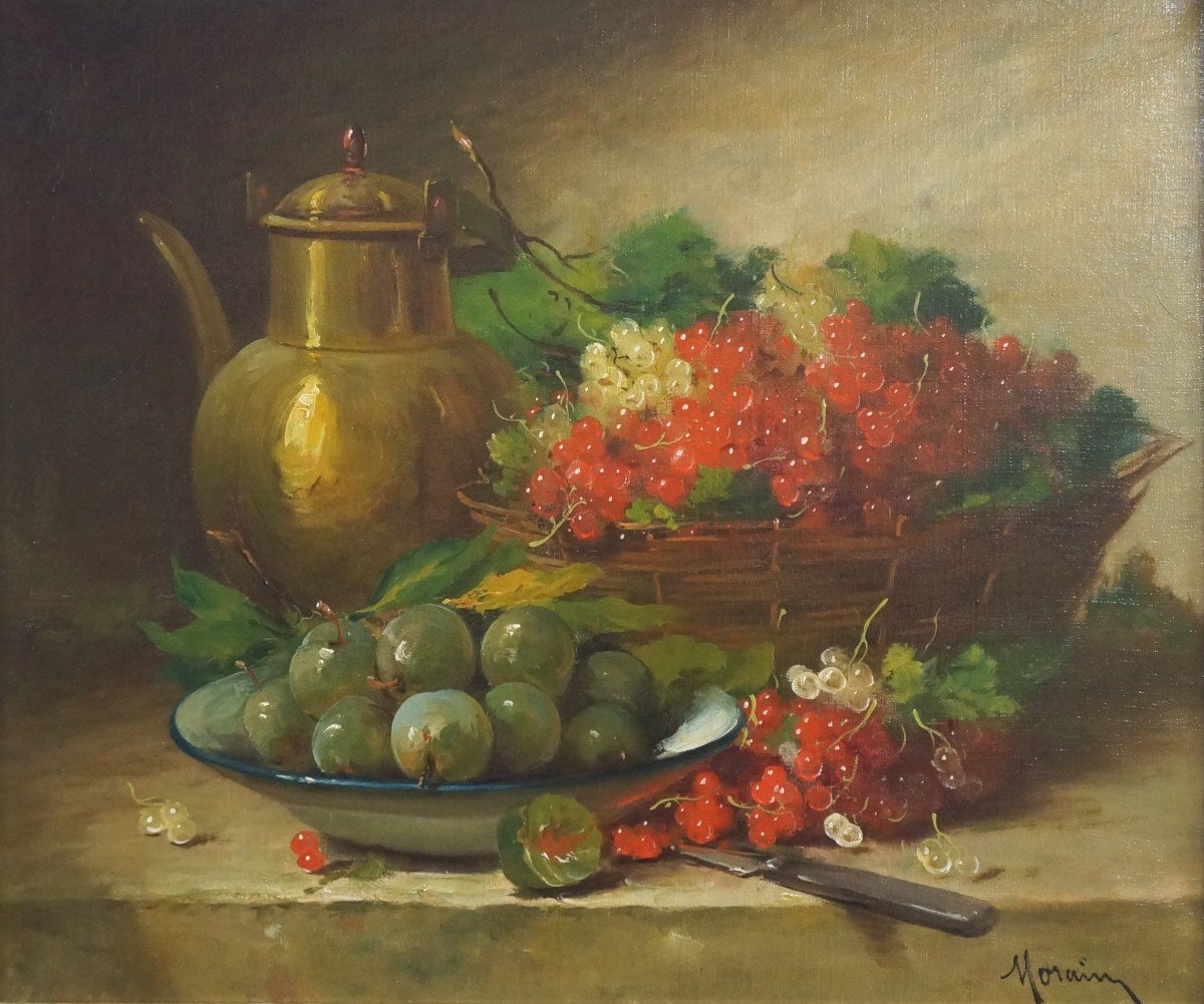 French School Of The 19th Century “still Life With Copper Pitcher” By Pierre Morain (1821-1893)