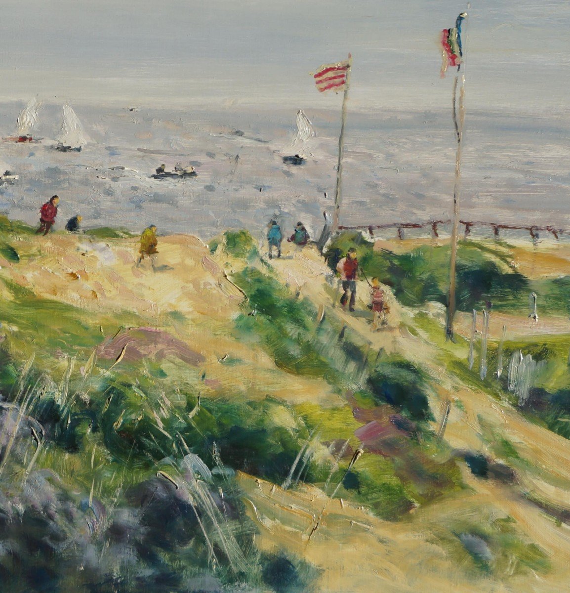 French School Of The 20th Century “marine, Beach In Normandy” By Gaston Sebire (1920-2001)-photo-1