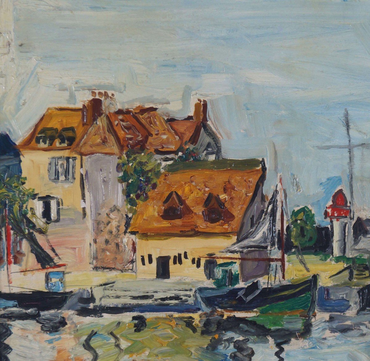 French And Post-impressionist School Of The 20th Century “port Of Honfleur” By Anonymous.-photo-3