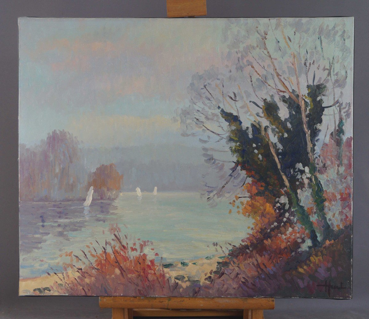 French School And Impressionist Of The Rouen School “light On The Seine” By Jacques Huet.-photo-2