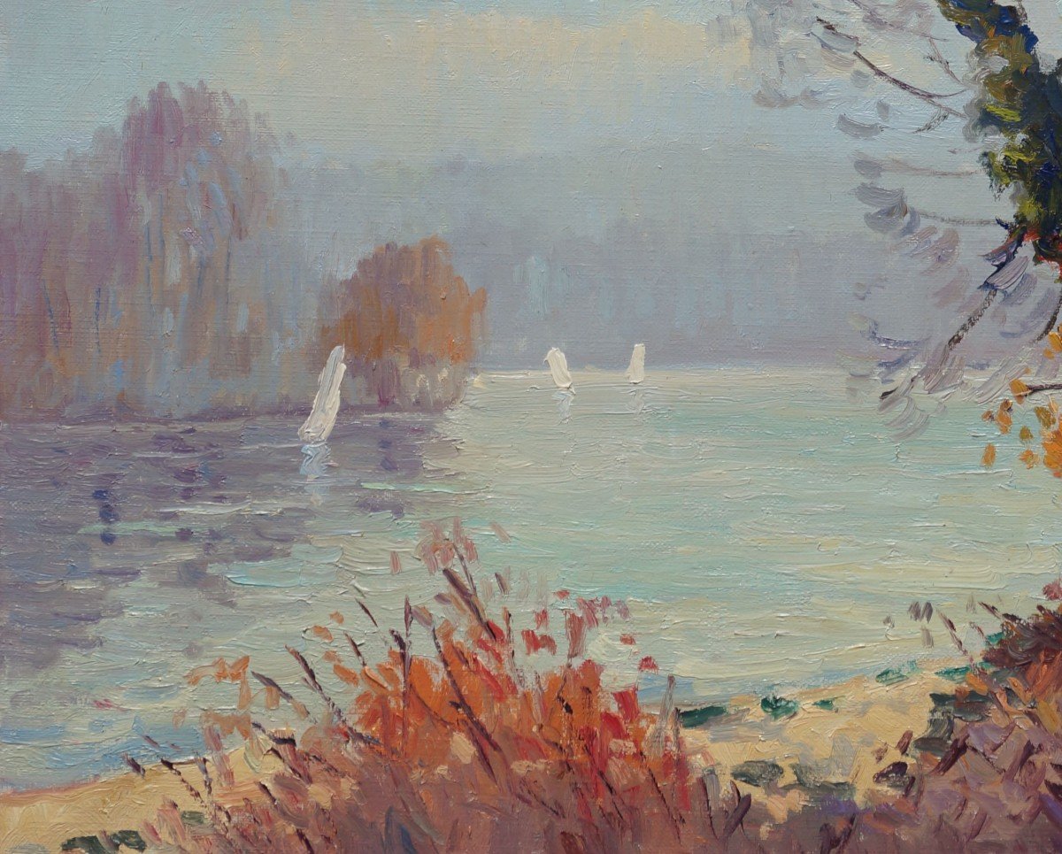 French School And Impressionist Of The Rouen School “light On The Seine” By Jacques Huet.-photo-2