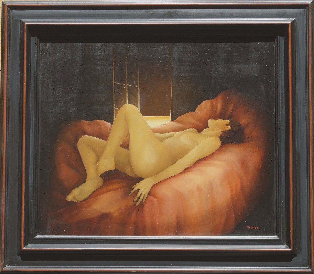 French And Contemporary School Of The 20th Century “young Naked Woman Lying Down” By Lionel Desmarais-photo-2