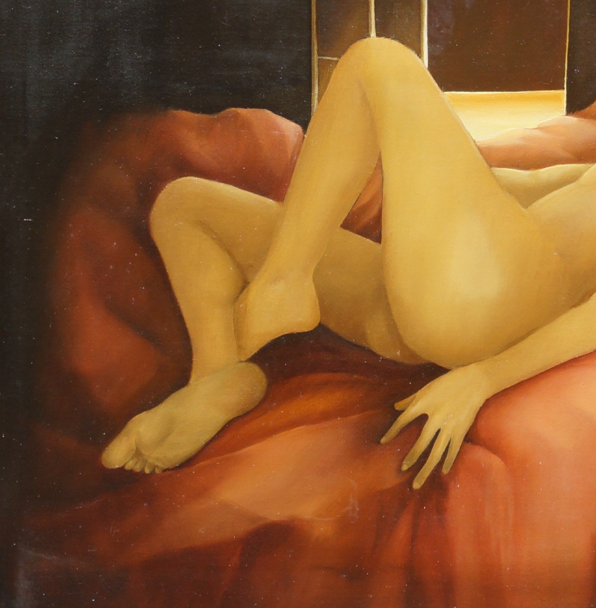 French And Contemporary School Of The 20th Century “young Naked Woman Lying Down” By Lionel Desmarais-photo-1