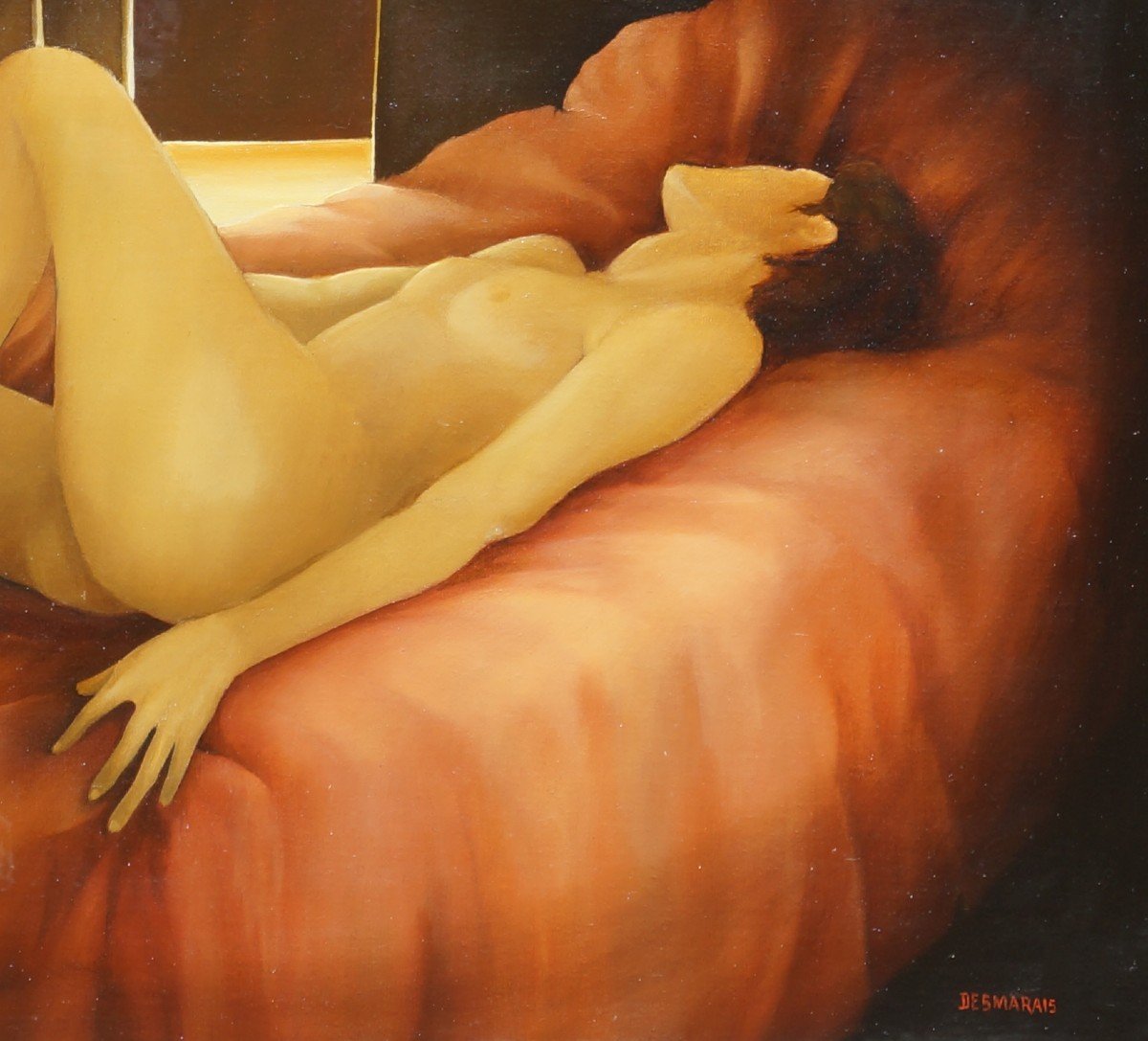 French And Contemporary School Of The 20th Century “young Naked Woman Lying Down” By Lionel Desmarais-photo-2