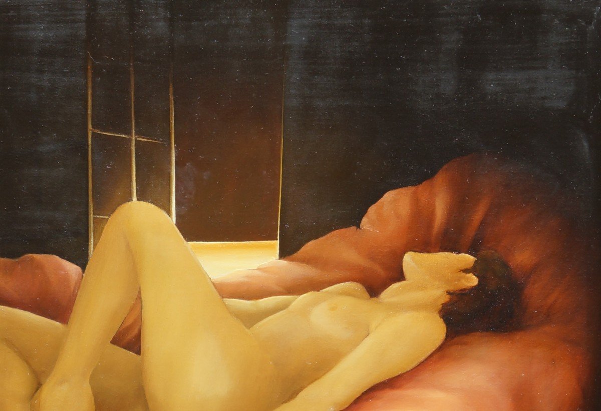 French And Contemporary School Of The 20th Century “young Naked Woman Lying Down” By Lionel Desmarais-photo-3