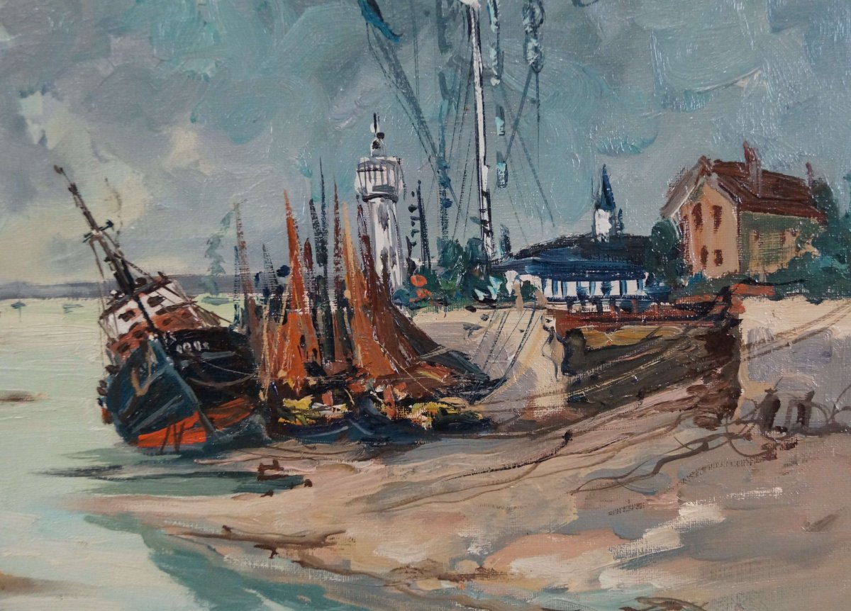 Ecole Française Du XXème « Entrée Du Port De Honfleur » Par Robert Lavoine (1916-1999) -photo-2