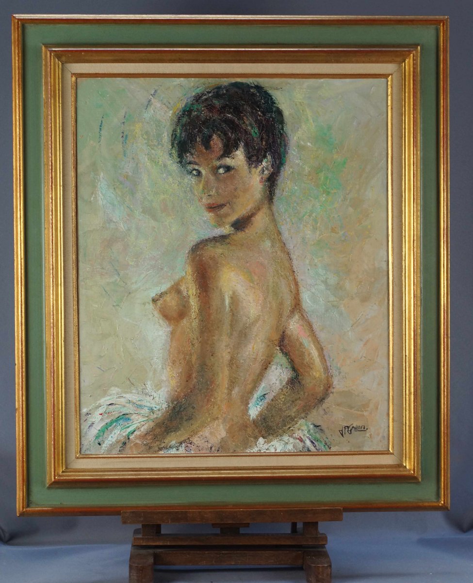 Ecole Française du XXème "Portrait de jeune fille nue de dos" par JP. GRAM.-photo-3