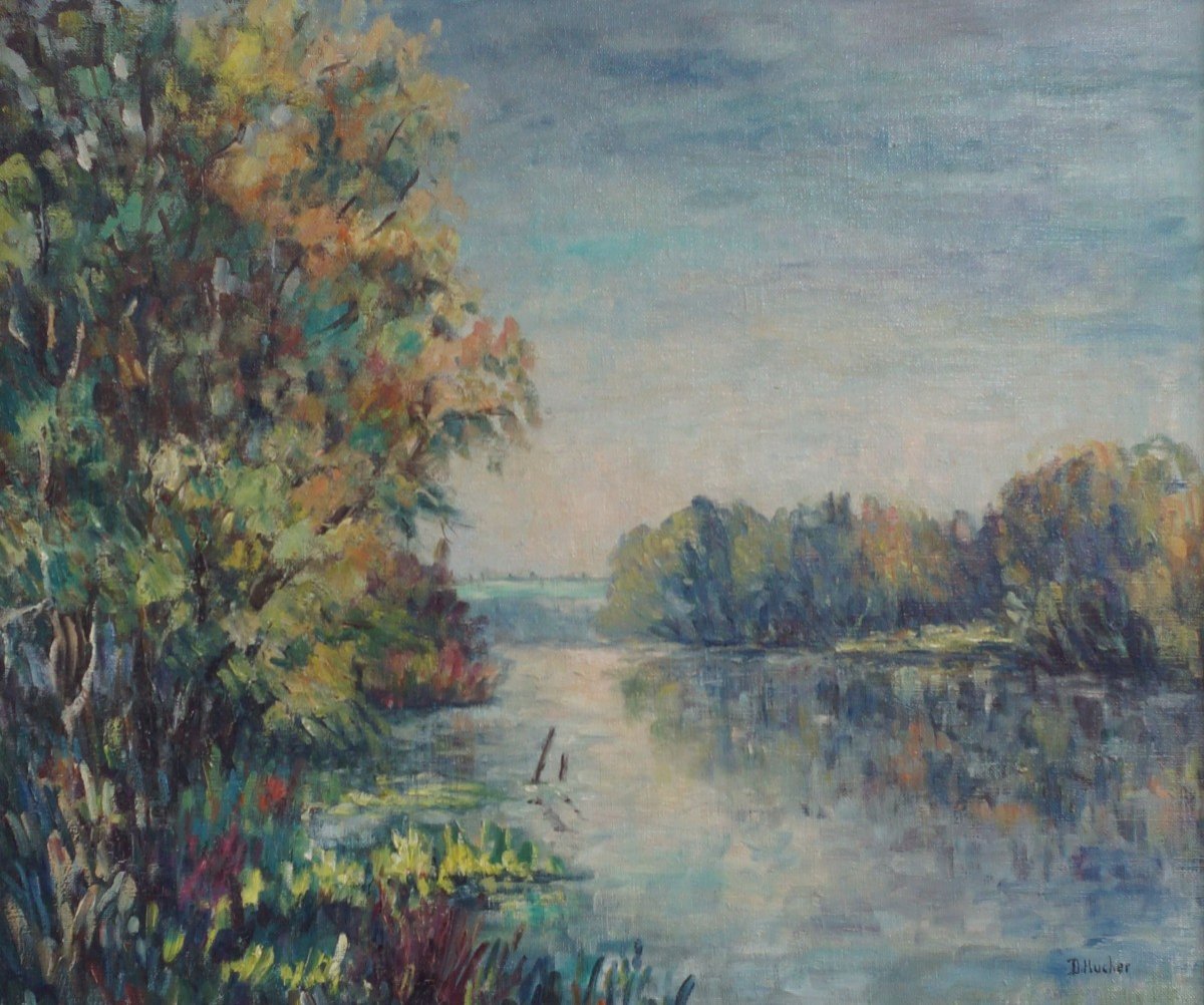 French School, Post-impressionist Twentieth “criquebeuf Sur Seine” By Denise Hucher.