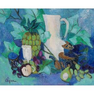 French School Of The 20th Century “still Life With Pineapple” By Antoinette Cleper