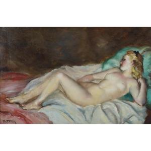 Ecole Française et contemporaine du XXème « Jeune femme nue allongée » Par Pau FERON