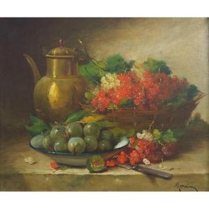 French School Of The 19th Century “still Life With Copper Pitcher” By Pierre Morain (1821-1893)