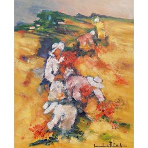 French And Provençal School Of The Early 20th Century “poppy Picking” By Michel Piel 