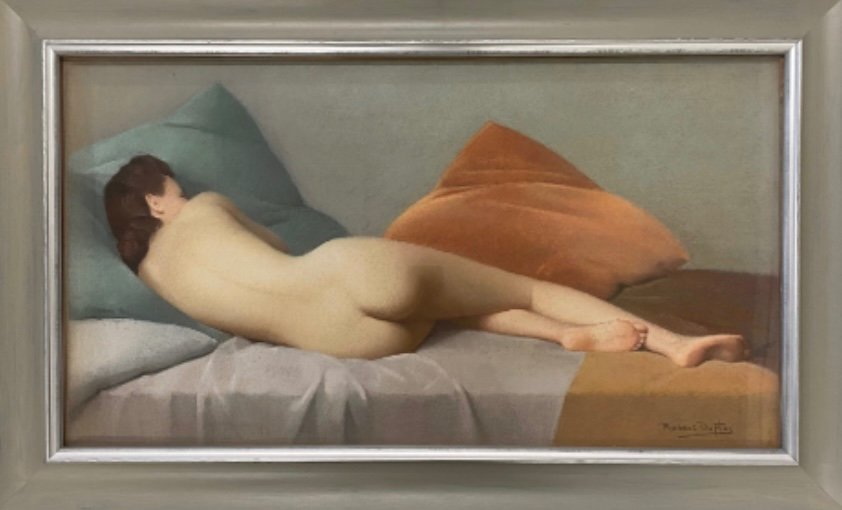 Femme nue de dos, Pastels Sous Verre, Vers 1920,   44x70 Cm, Robert Louis Duflos (1898 - 1929)