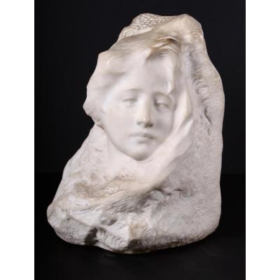 Sculpture, Woman's Face, 1900, Signed Fortiny