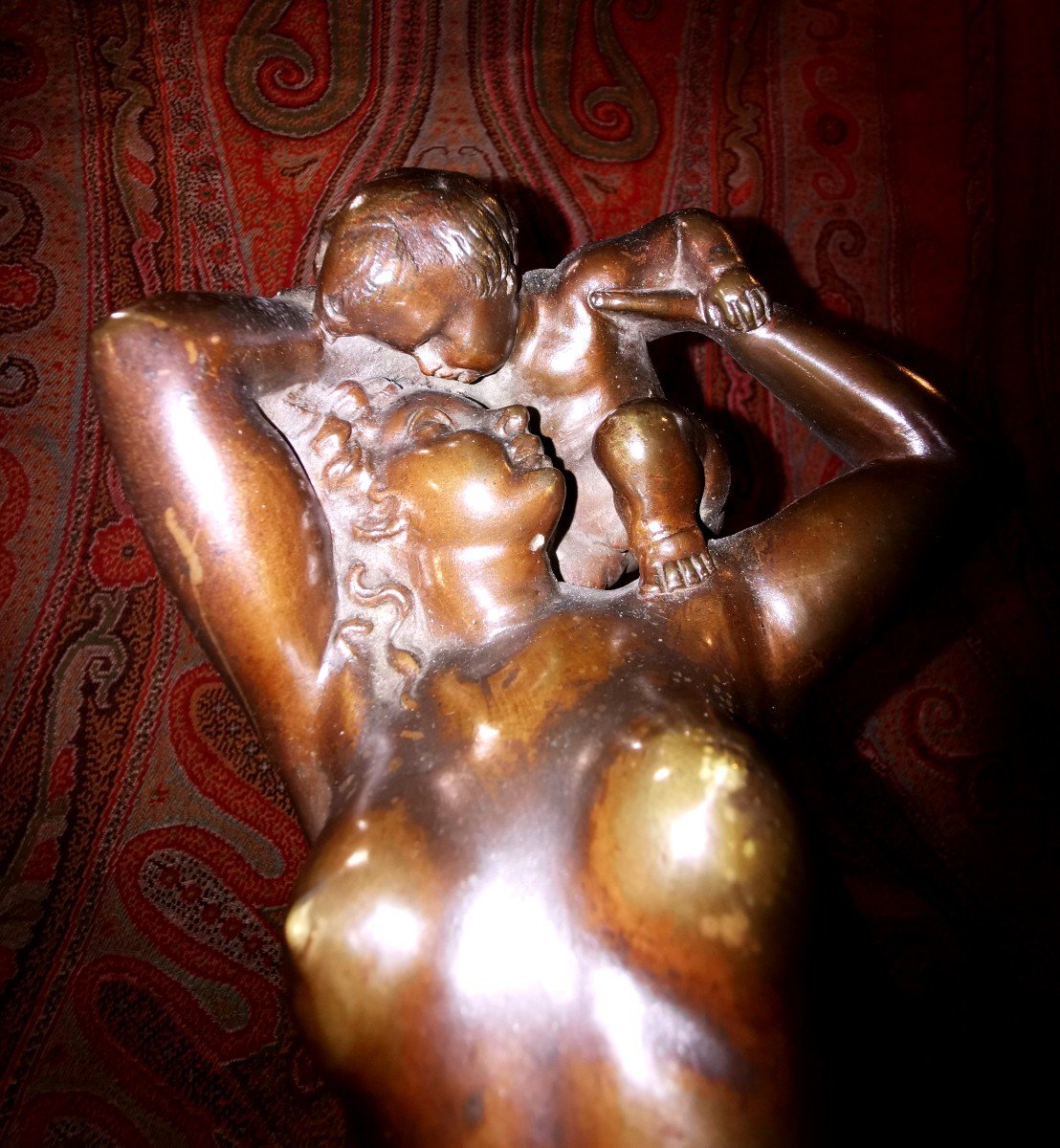 Bronze Sculpture Signed Leveque Artistic Nude From The 19 Th Century "maternity"-photo-2