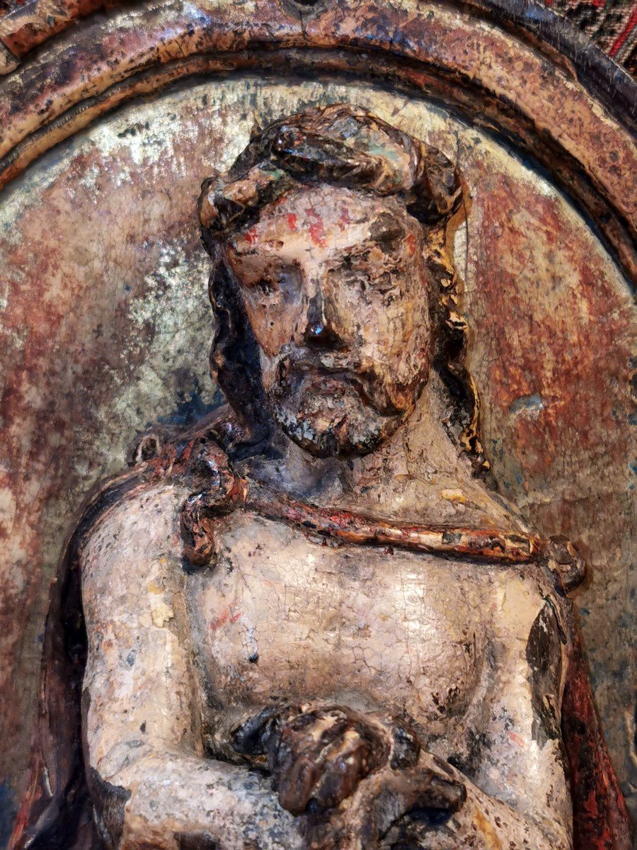 Sculpture XVII Th Christ With Ties In Polychrome Walnut (door Tabernacle Of Puy En Velay)-photo-6