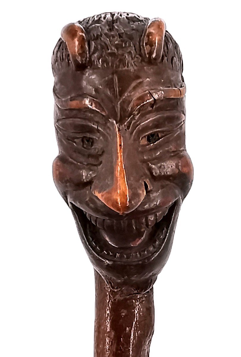 Monoxyl Wooden Cane Carved Devil's Head Popular Art-photo-2